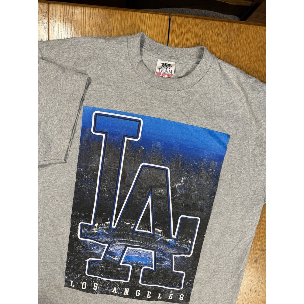 Los Angeles LA Graphic T-Shirt Mens 2XL Pro Team Super Heavyweight Gray Y2K